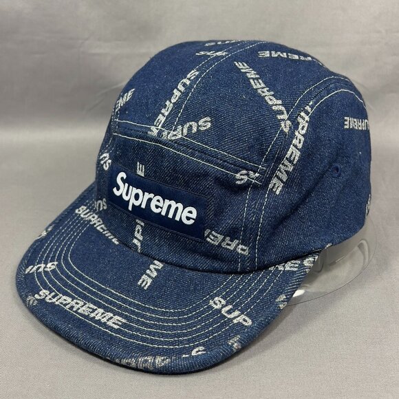 Supreme Strapback Clip Hat 5 panel Blue Denim Streetwear Box Glitter USA Mens - Picture 2 of 16